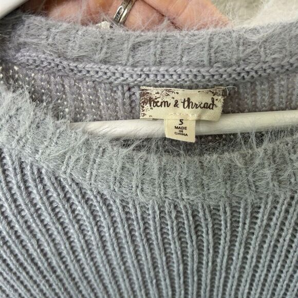 Hem & Thread Gray Faux Fur Hem , Cuff and Collar Sweater S - Picture 9 of 9